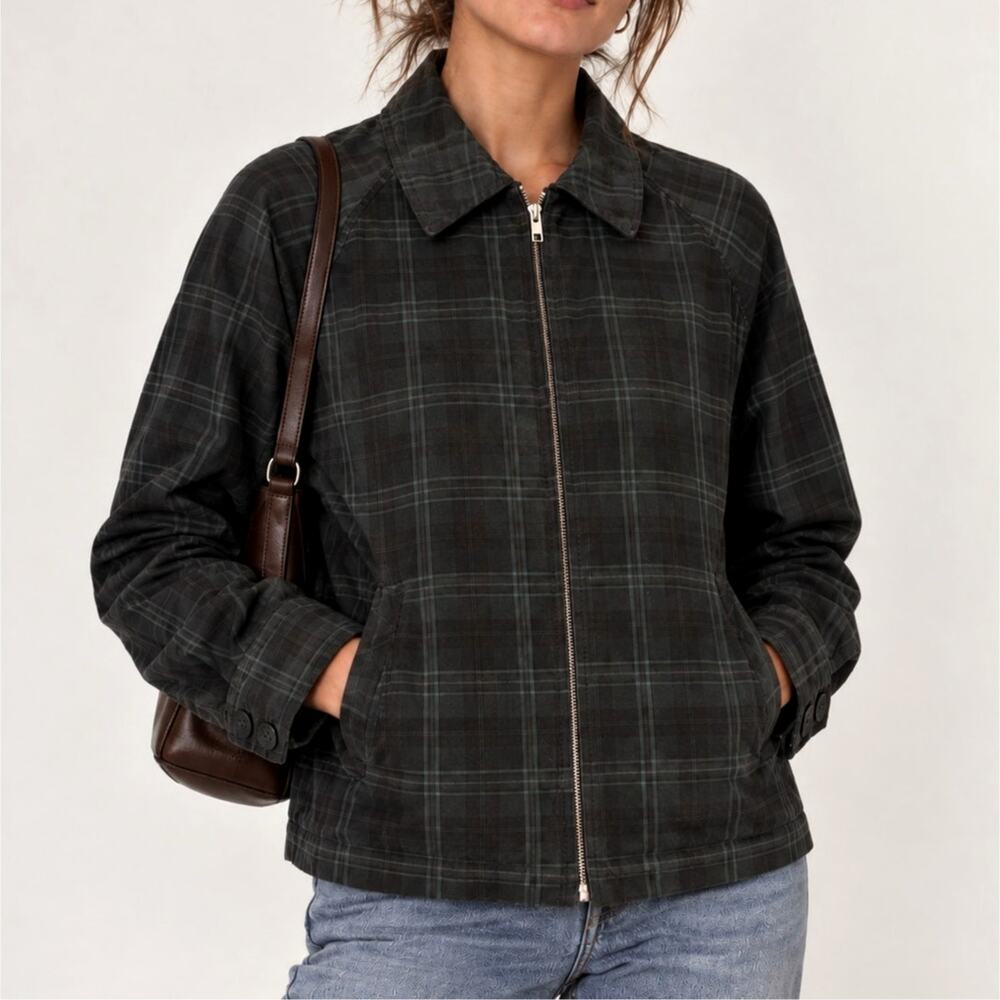 Y2K Gap Plaid Jacket Women’s Medium Dark Green Cotton Preppy Grunge Vintage